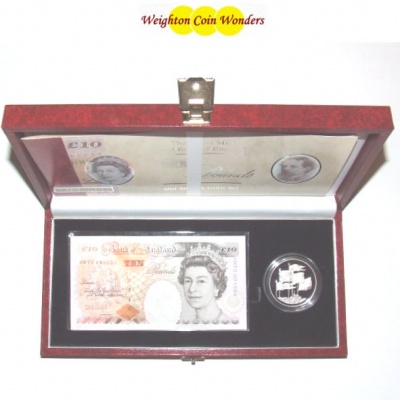 1996 £10 Note and Silver Proof £5 Set - QEII 70th Birthday